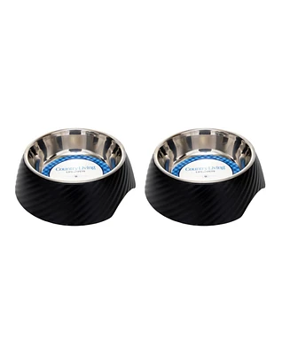 Country Living Set of 2 Twill Melamine Dog Bowls with Removable Stainless Steel Inserts – Stylish & Durable Pet Feeder