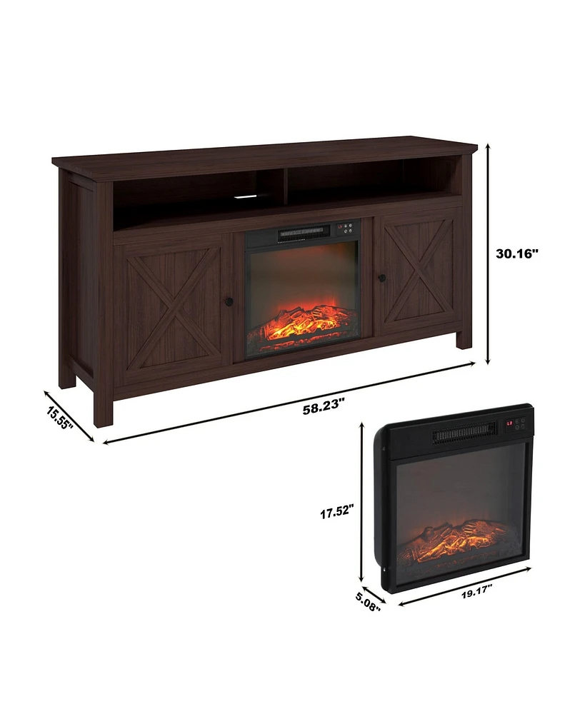 Mondawe 58" Tv Stand with 18" Electric Fireplace - 5000 Btu, Remote Control & Overheat Protection