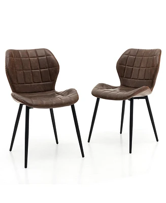 Gymax Dining Chairs Set of 2 w/ Padded Back Metal Legs & Adjustable Foot Pads Gray