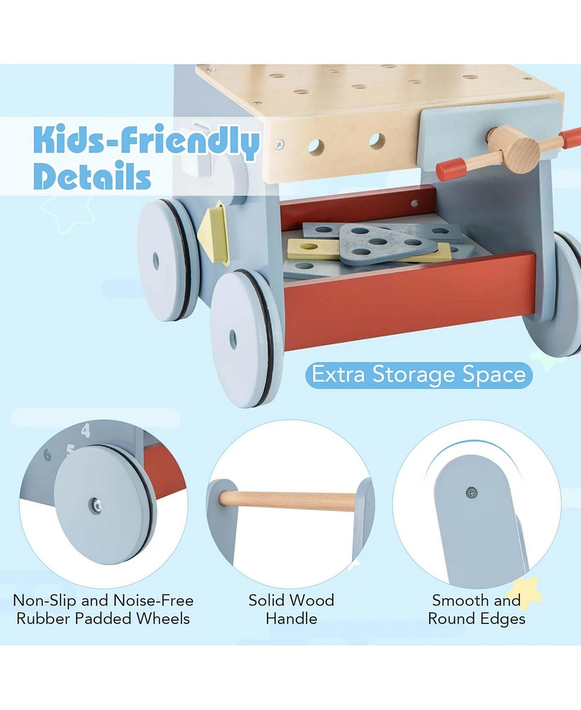 Costway 2-in-1 Wooden Baby Push Walker with Multi-Activity Center & Bottom Storage Toys