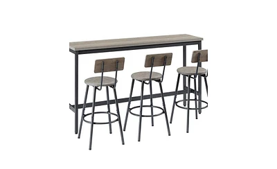 Long Bar Table Set with 3 Pu Leather Upholstered Stools for Stylish Dining