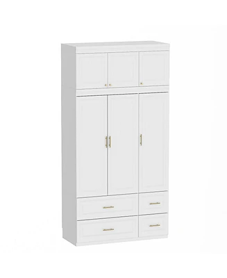 Famapy White 6-Door Big Wardrobe Armoires with Hanging Rod, 4-Drawers
