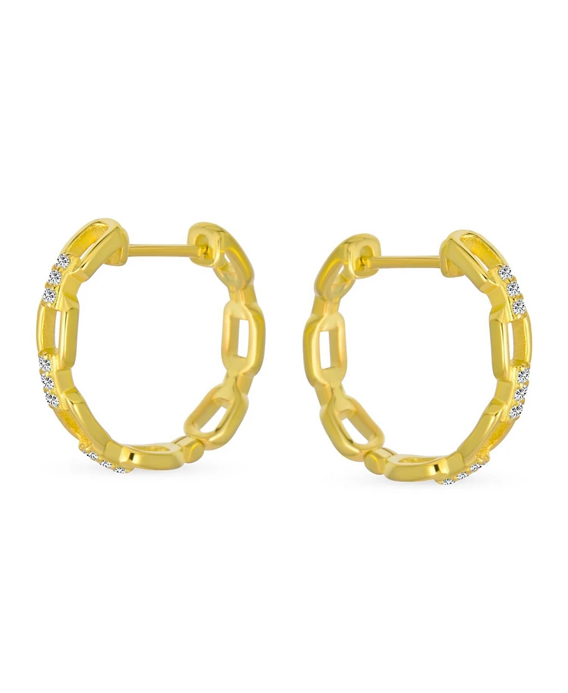 Bling Jewelry Elegant Round Paper Clip Link Open Pave Cz Accent Chain Hoop Earrings Of Cubic Zirconia .925 Sterling Silver .75 Inch
