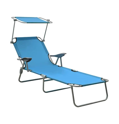 vidaXL Sun Lounger with Canopy Steel Blue