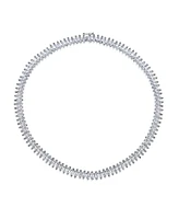 Bling Jewelry Art Deco Style Holiday Day Party Clear White Cubic Zirconia Marquise Formal Statement Tennis Necklace Prom Silver Plated