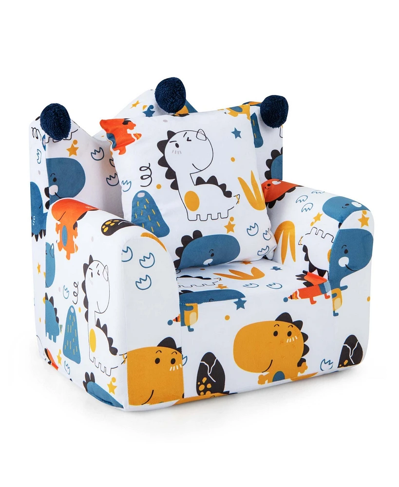 Kids Sofa Chair Foam Filled Armchair Dinosaur Toddler Couch with Cover & Pillow