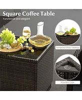5 Piece Patio Rattan Furniture with 2 Ottomans & Tempered Glass Coffee Table