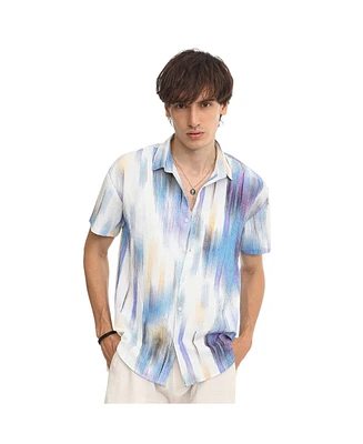 Men's Sky Blue & Ivory White Strokes-Textured Shirt