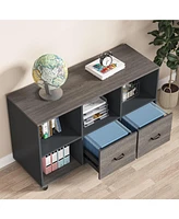 Tribesigns 2 Drawers Lateral File Cabinets, Home Office 43-inch Mobile Wood Filing Cabinet Printer Stand with Wheels and Open Storage Shelves,Drawers