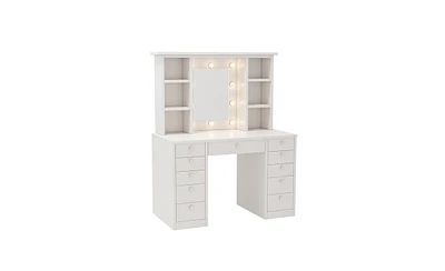 Vanity Desk with Led Lighted Mirror – Makeup Table with Drawers for Bedroom or Dressing Area
