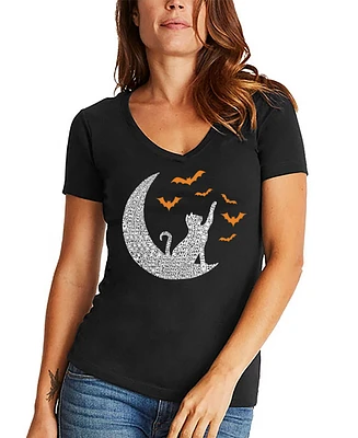 La Pop Art Women's Lunar Bats Word V-Neck T-shirt
