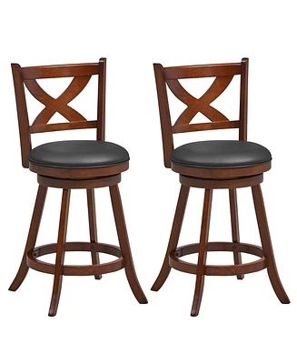 Set of 2 Bar Stools 24'' Classic Counter Height Swivel Chairs for Kitchen Pub