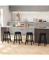 26" Swivel Bar Stool Set of 2 Upholstered Counter Height Rubber Wood Frame