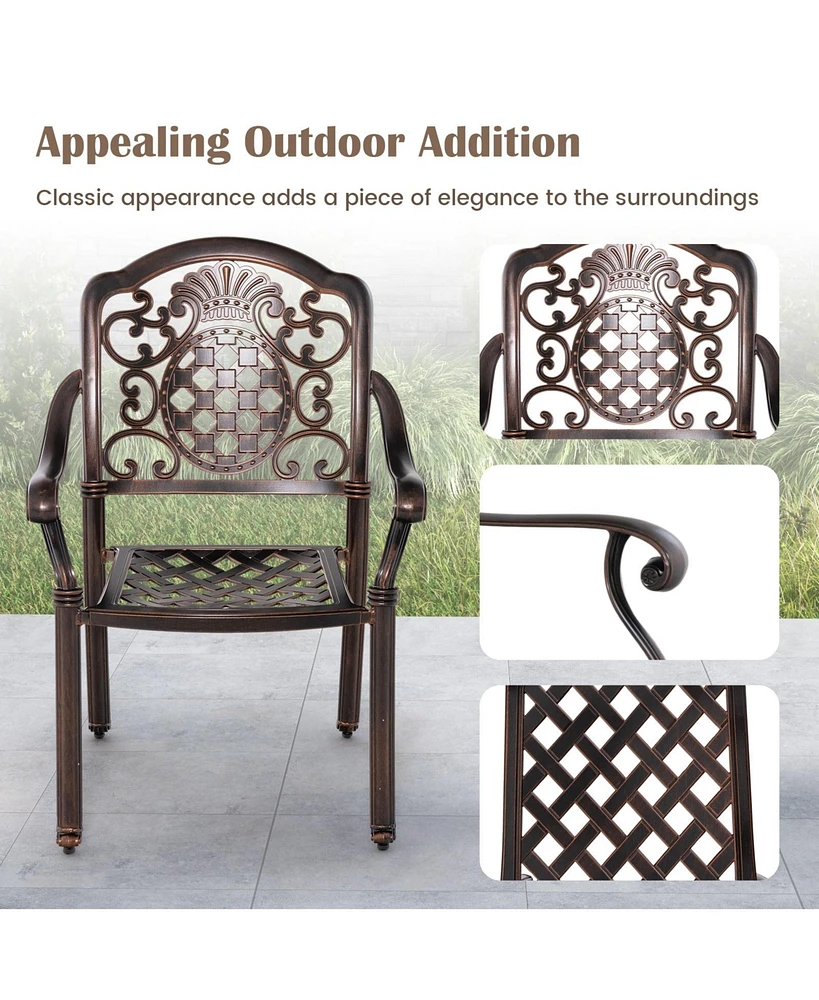 Pcs Patio Cast Aluminum Chairs Outdoor Metal Armchairs with Ergonomic Curved Seat