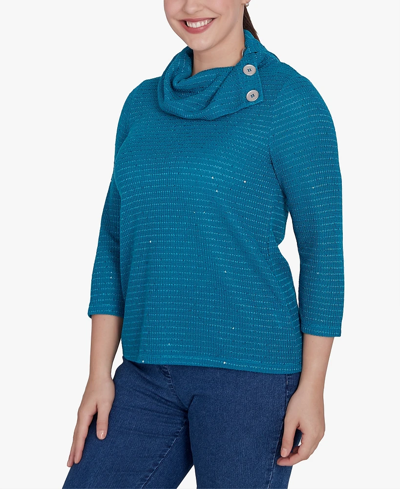 Ruby Rd. Petite Split Cowl Neck Sequin Knit Top