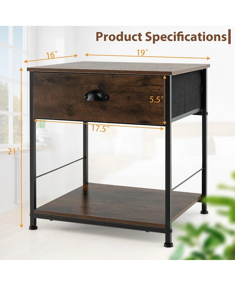 Gymax 2PCS 2-tier Nightstand Bedside End Sofa Coffee Table Bedroom Living Room