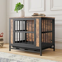Dog Crate Furniture, Wooden Dog Crate Table, 27.48" Dog Kennel with 2 Sliding Doors and Thick Iron Door Frame, Decorative Pet Crate House for Sma