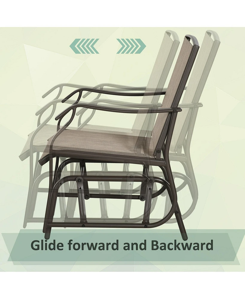 3 Piece Outdoor Glider Chair with Coffee Table Bistro Set, 2 Patio Rocking Swing Chairs with Breathable Sling Fabric, Glass Tabletop, for Backyard, Ga