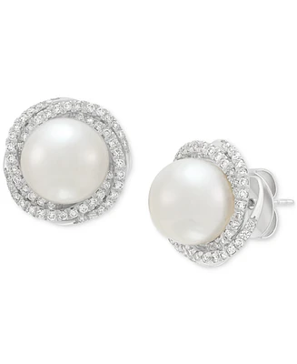 Grown With Love Cultured Freshwater Pearl (6mm) & Lab Grown Diamond (3/4 ct. t.w.) Love Knot Stud Earrings in 14k White Gold