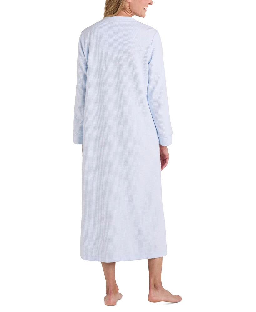 Miss Elaine Women's Embroidered Waffle-Knit Nightgown