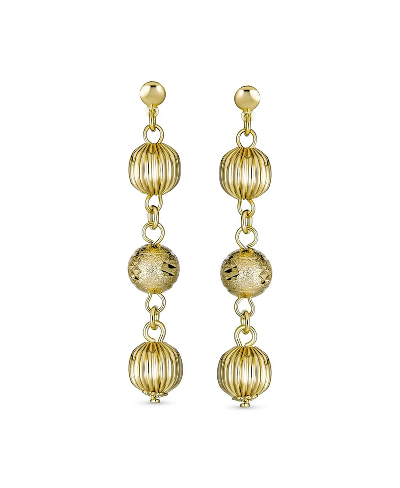 Bling Jewelry Multi Spheres Linear Dangle Ball Earrings Gold Plated 6MM