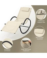 Pcs Outdoor Rocking Lounge Chair with Removable Headrest Breathable Backrest & Seat
