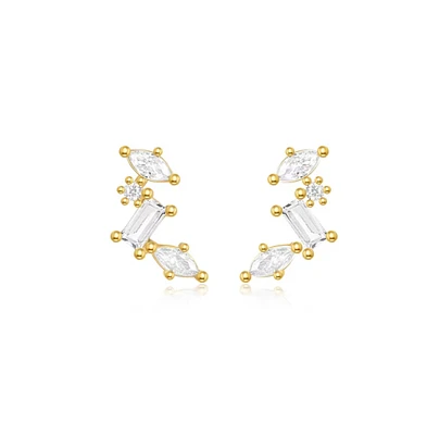 Hollywood Sensation Celestial Gold Cluster Earrings - 18k Gold Plated Sterling Silver with Aaaaa Cubic Zirconia