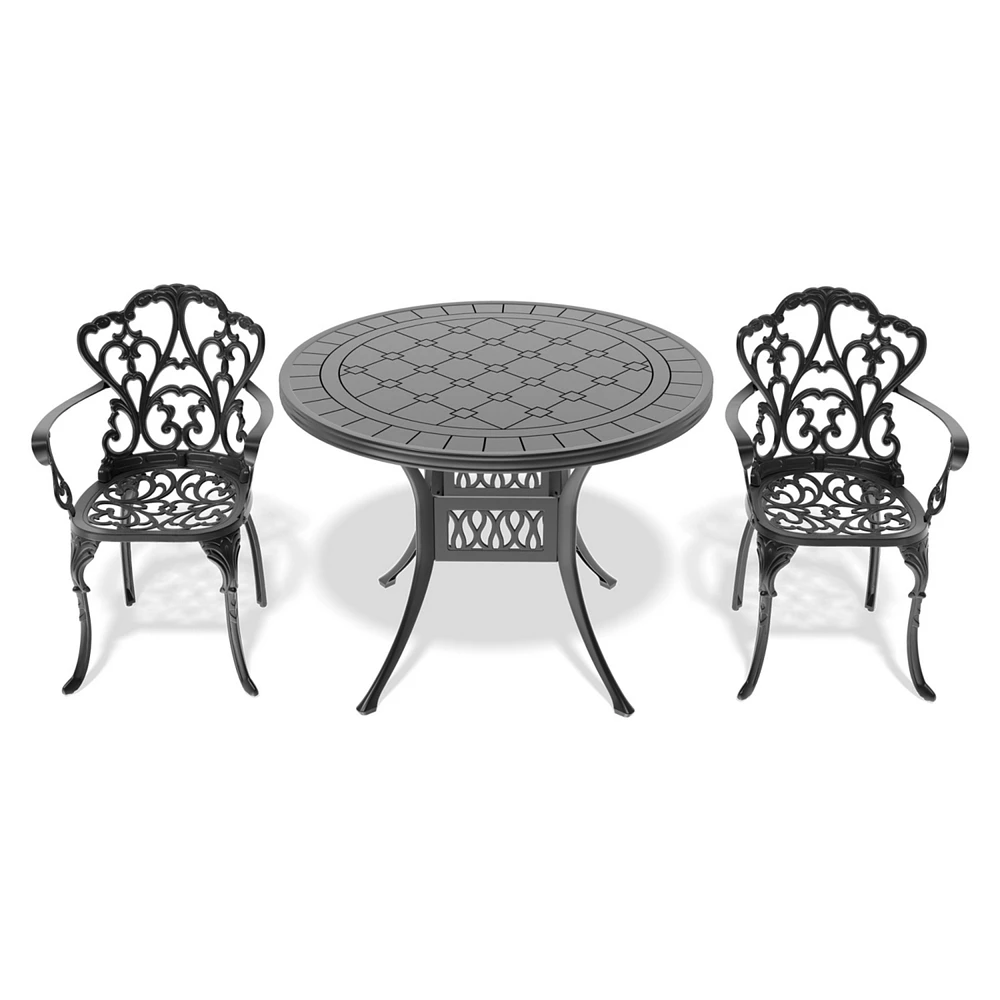 (Cushions In Random Colors)3-Piece Set Of Cast Aluminum Patio Furniture With Cushions