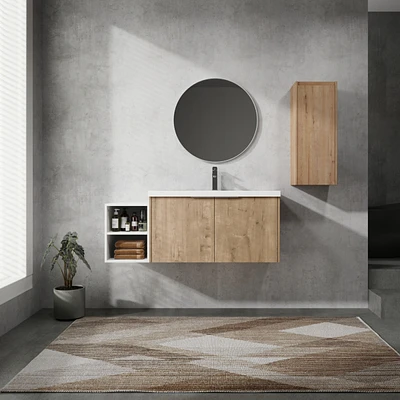48" Wall-Mounted Bathroom Vanity With Sink and Side Cabinet, Soft Close Doors