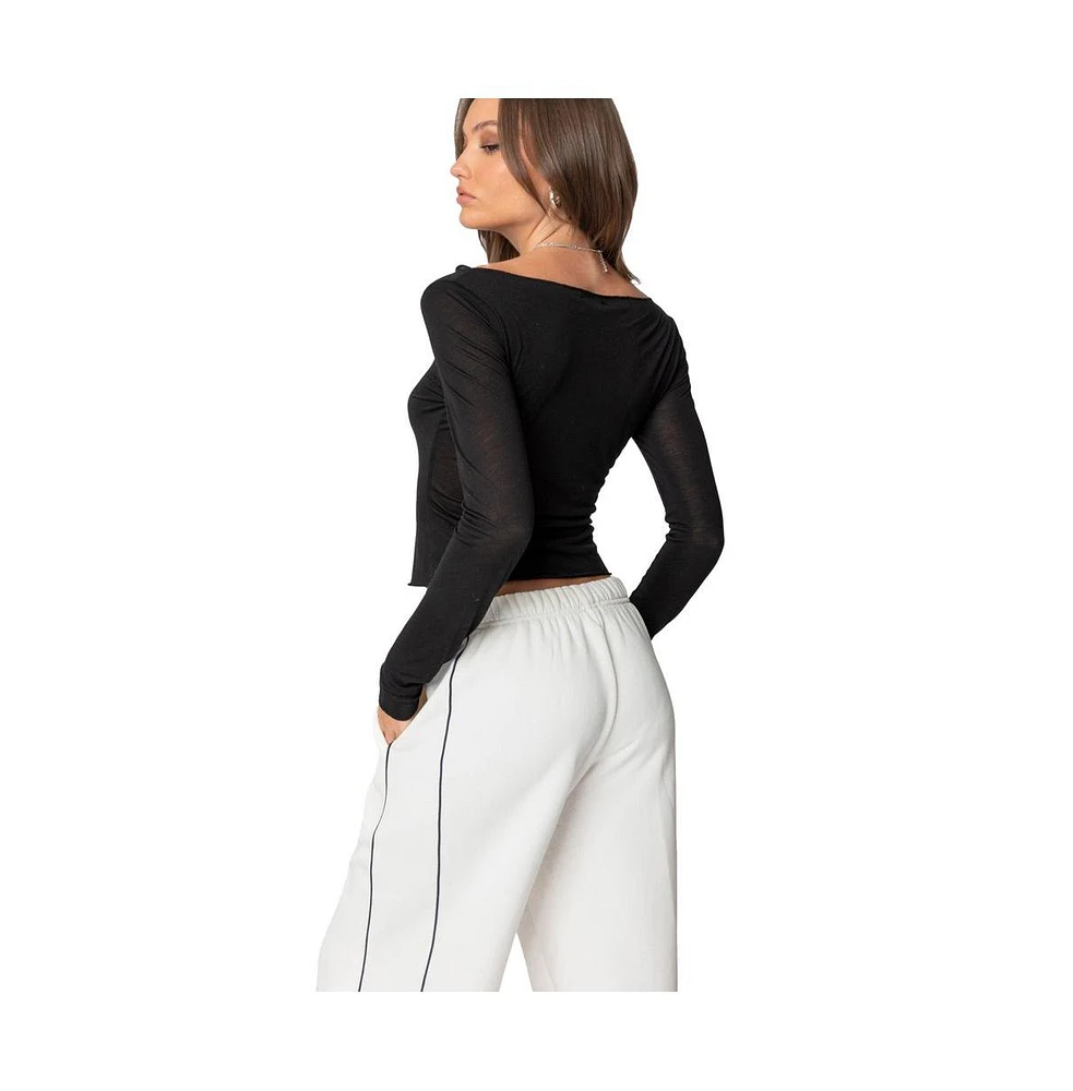 Edikted Womens Rach Sheer Boat Neck Top