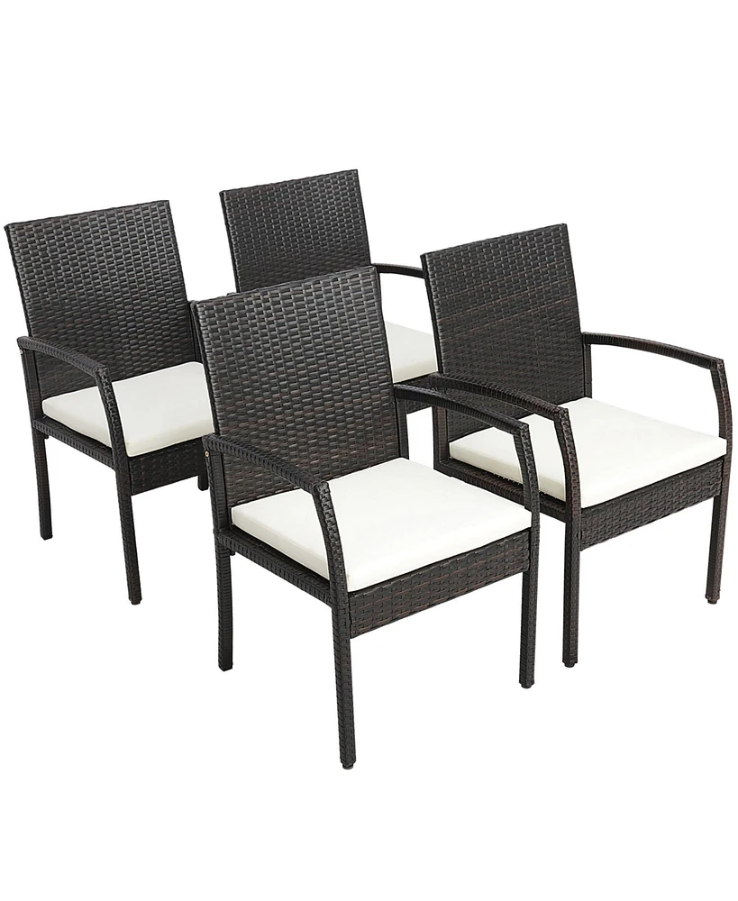 4PCS Patio Pe Wicker Dining Chairs with Soft Zippered Cushion Armchairs Backyard