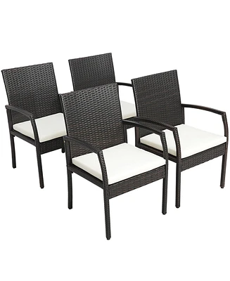 4PCS Patio Pe Wicker Dining Chairs with Soft Zippered Cushion Armchairs Backyard