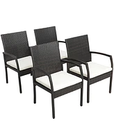 4PCS Patio Pe Wicker Dining Chairs with Soft Zippered Cushion Armchairs Backyard