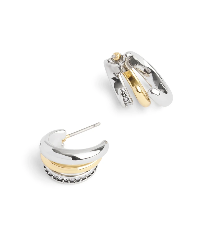 Coach Faux Stone Pave Tubular Triple Huggies Earrings