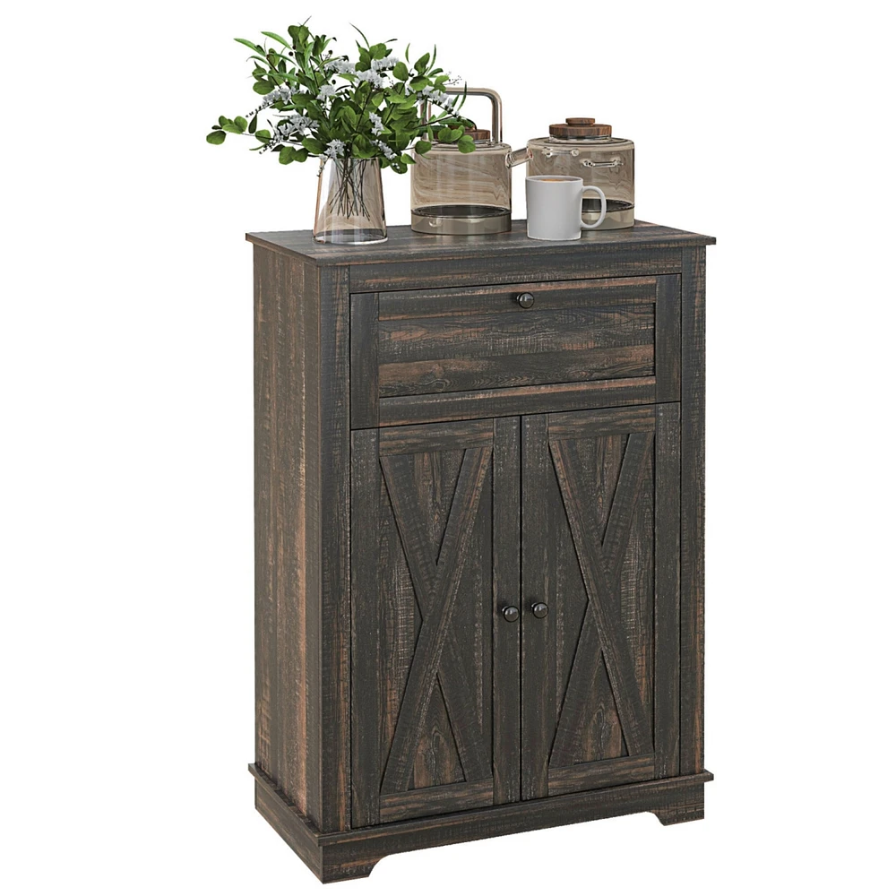 Farmhouse Barn Door Accent Cabinet, Kitchen Sideboard Storage Cabinet with Double Doors, Drawer, and Adjustable Shelf for Bedroom, Living Room