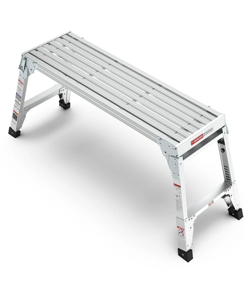 Aluminum Work Platform Large Size Step Stool Folding Portable Work Bench 40" Width Telescopic Feet 22" -27.5" Height Adjustable