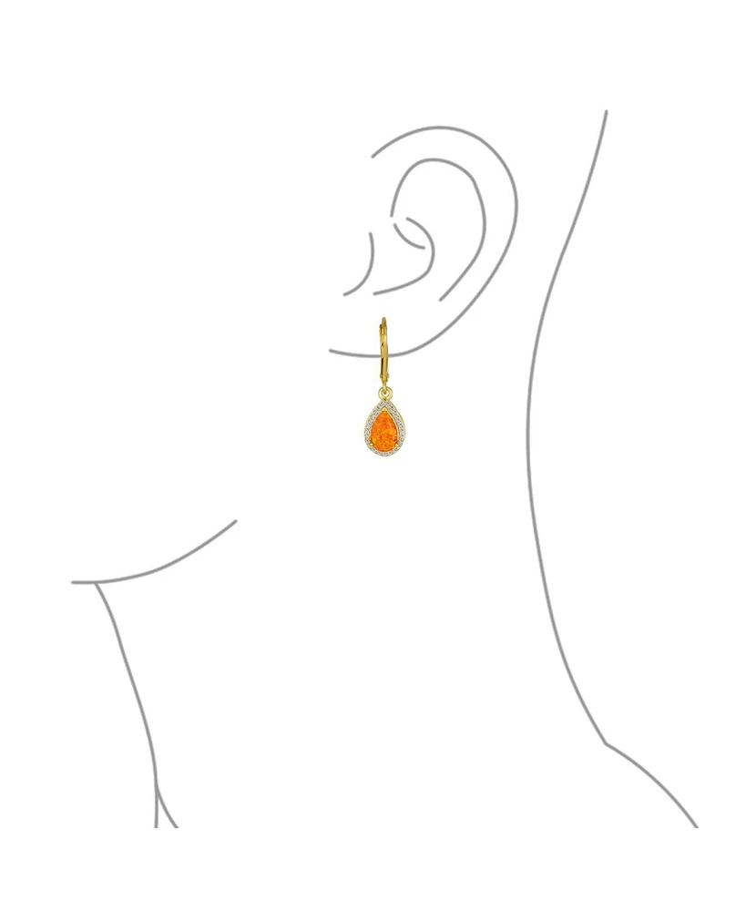Bling Jewelry Cz Halo Solitaire Orange Opal Teardrop Pendant & Earrings Jewelry Set