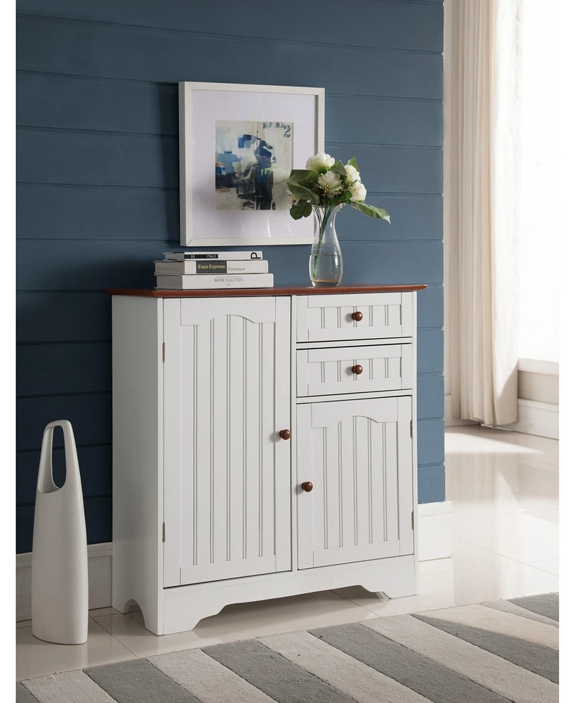 Kings Brand Furniture White / Walnut Finish Wood Kitchen Storage Buffet Cabinet