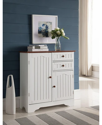 Kings Brand Furniture White / Walnut Finish Wood Kitchen Storage Buffet Cabinet