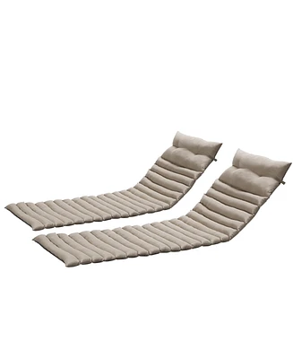 2PCS Set Outdoor Lounge Chair Cushion Replacement Patio Funiture Seat Cushion Chaise Lounge Cushion-khaki