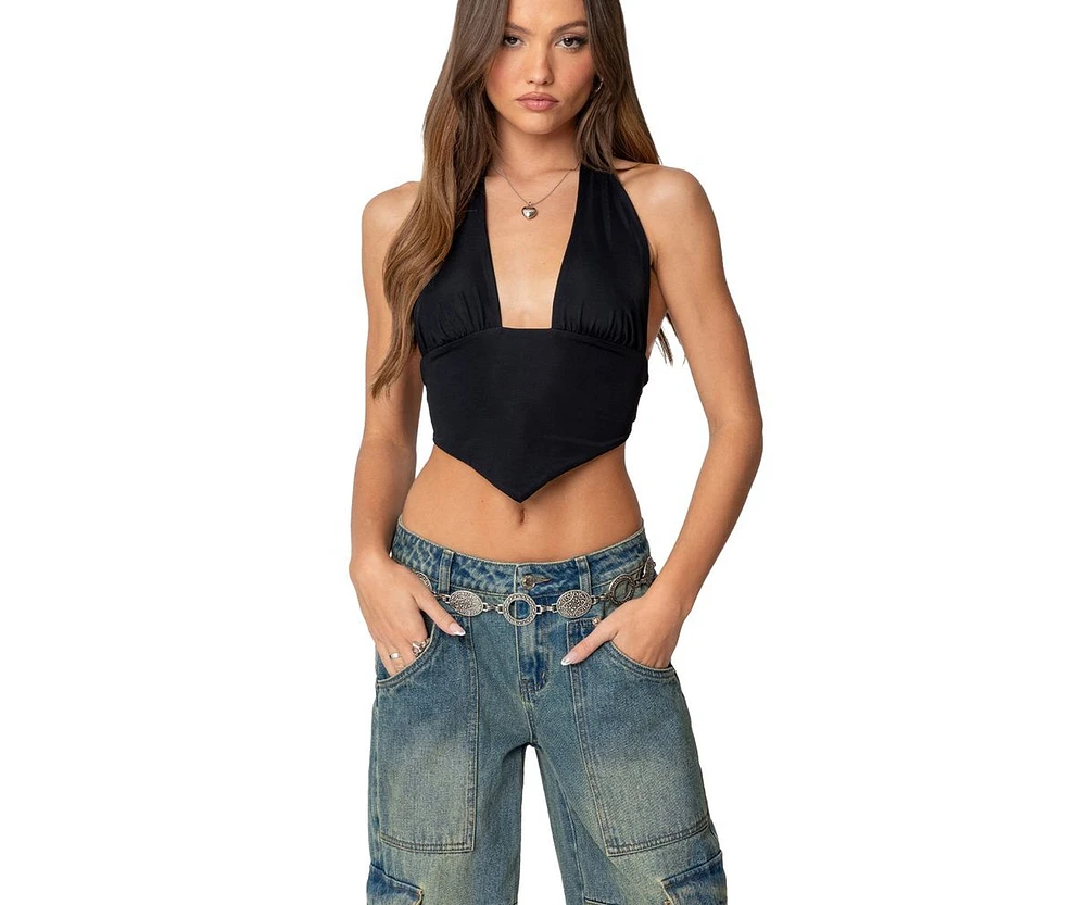 Edikted Open back triangle halter top