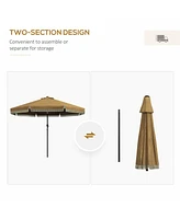 9ft Patio Umbrella with Push Button Tilt and Crank, Ruffled Outdoor Market Table Umbrella with Tassles and 8 Ribs, for Garden, Deck, Pool, Tan