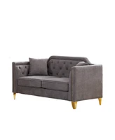 61.5" Mid-century design modern sofa, Chenille Pull Buckle Design Sofa for Living Room, Buttons Tufted With Copper Nail Decoration Armrest, with