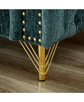 Chenille Pull Buckle Design Sofa for Living Room, Buttons Tufted With Copper Nail Decoration Armrest, Modern Couch Upholstered Button And Metal Legs