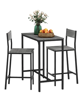 3 Piece Bar Table and Chairs, Industrial Dining Table Set for 2, Counter Height Kitchen Table with Bar stools, Breakfast Table Set for 2 for Small Spa