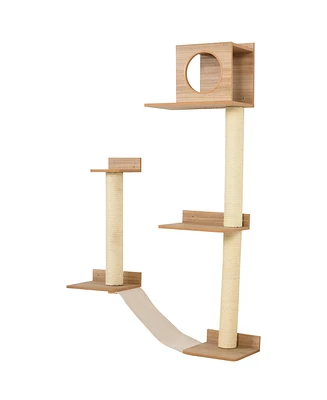 Wall-Mounted Multi-Level Cat Tree Activity Tower with Sisal-Covered Scratching Posts & an Interior Condo Area