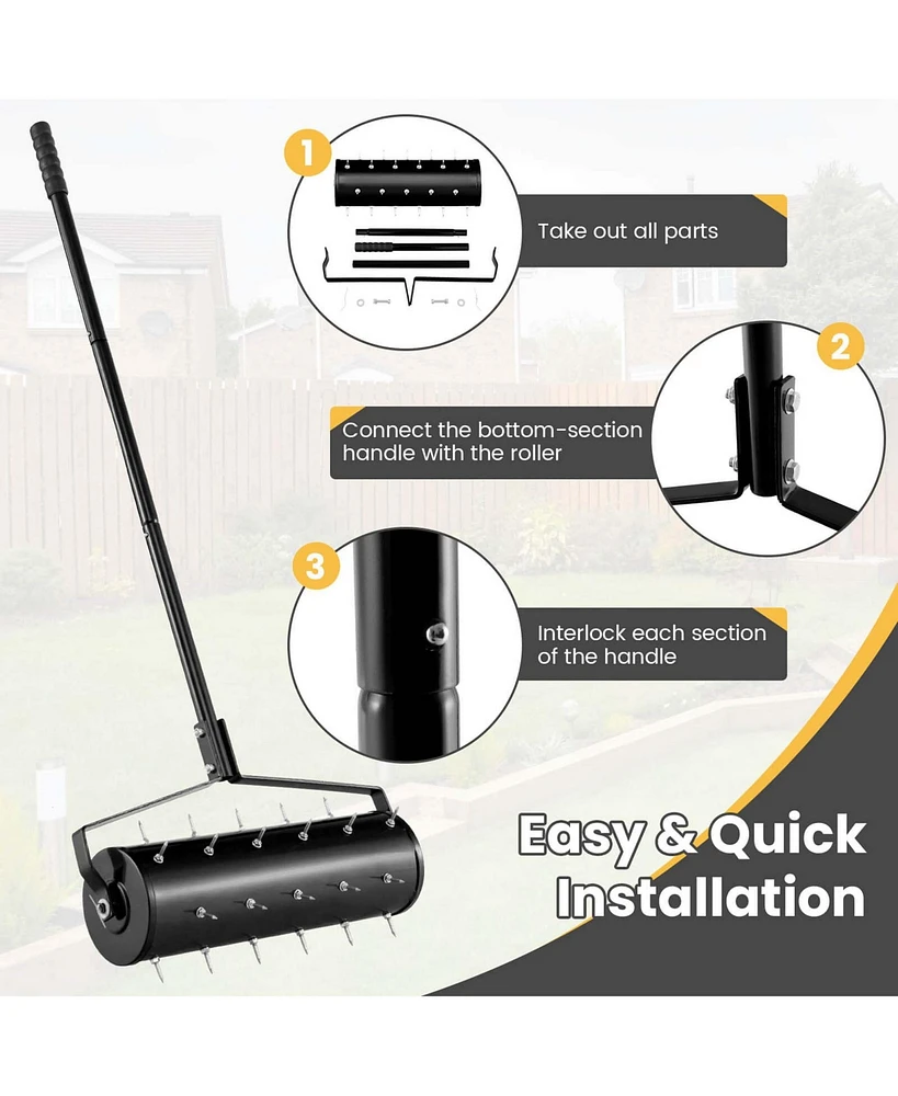 21" Manual Lawn Aerator Grass Aeration Tool Filled with Sand or Stone with Handle