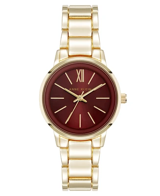 Anne Klein Women's Quartz Minimalist Burgundy and Gold-Tone Alloy Metal Watch, 32mm