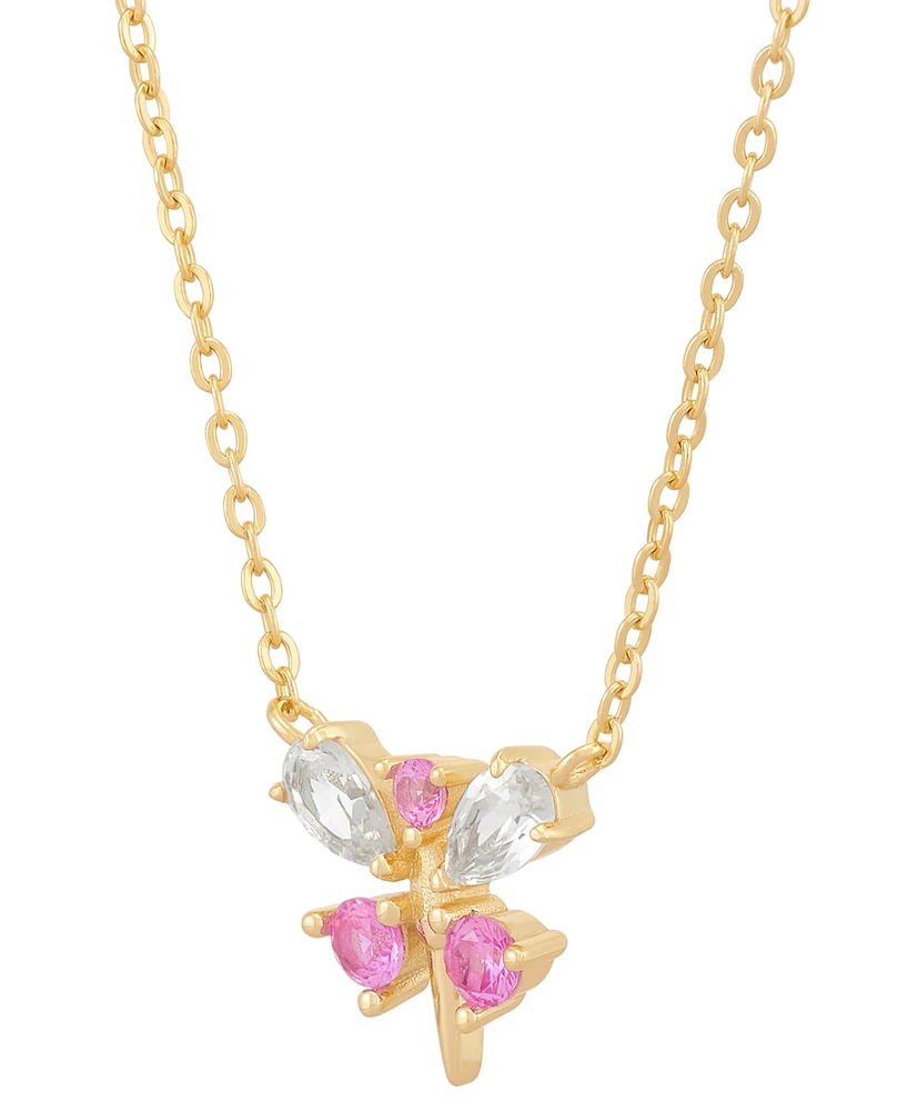 2-Pc. Set Lab Created Pink Sapphire (1/2 ct. t.w.) & Lab Created White Sapphire (1-1/20 ct. t.w.) Dragonfly Pendant Necklace & Matching Hoop Earrings