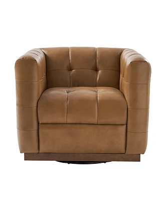 Gabriel Mid-Certury Modern Genuine Leather Swivel Club Chair with Genuine Leather